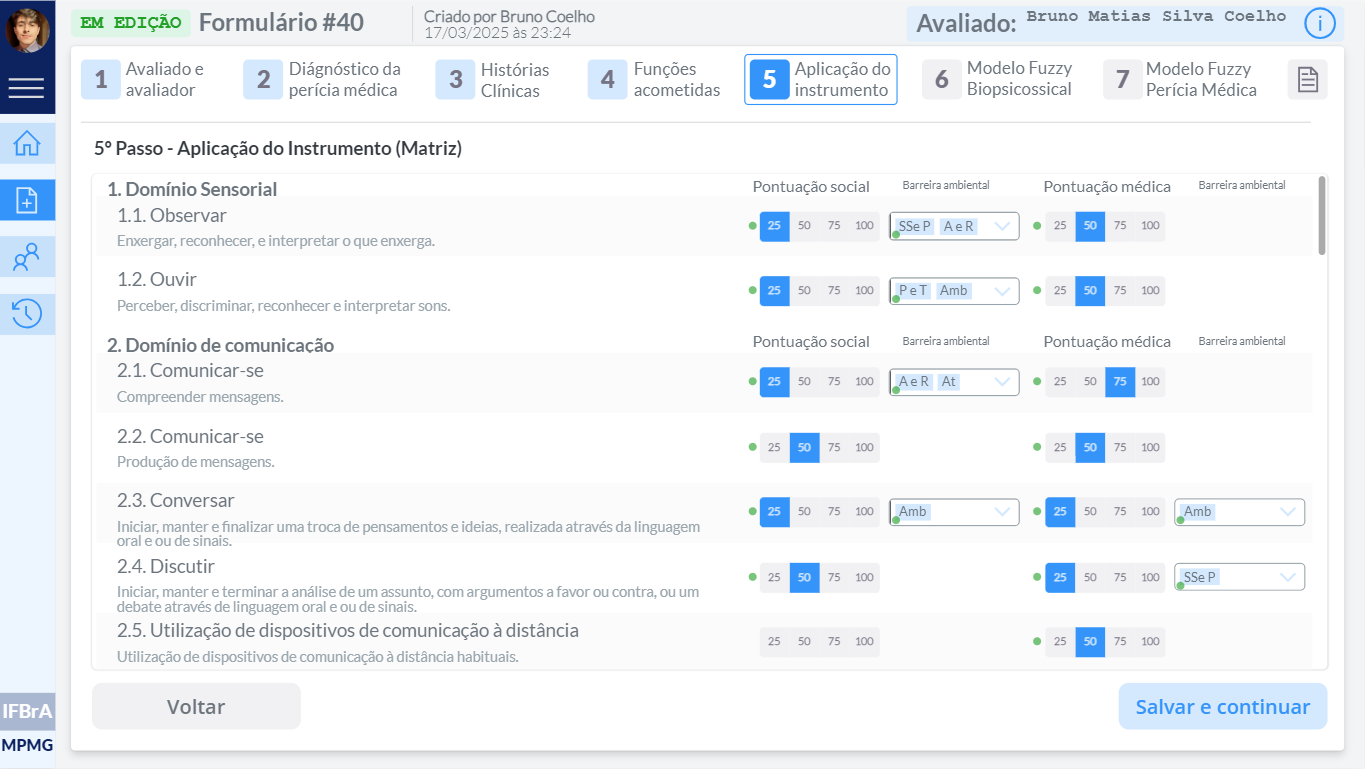 Step 5: instrument matrix with social and medical scores and environmental barriers per activity