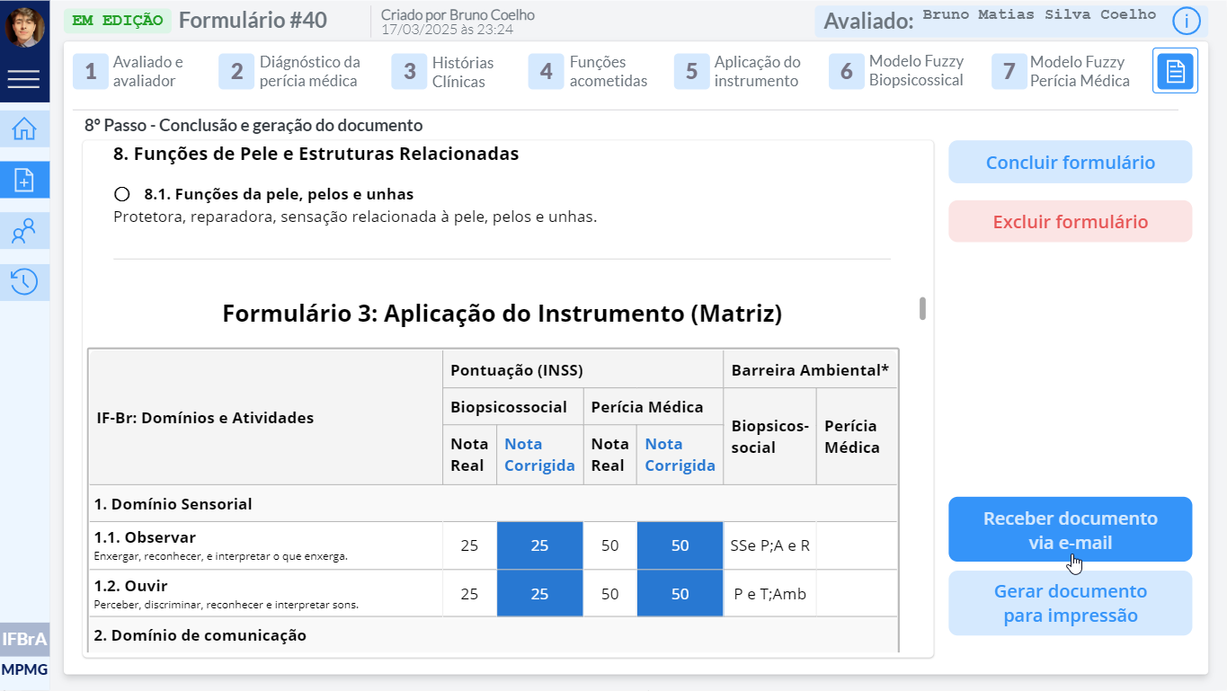Final step: generated assessment document with options to email or print
